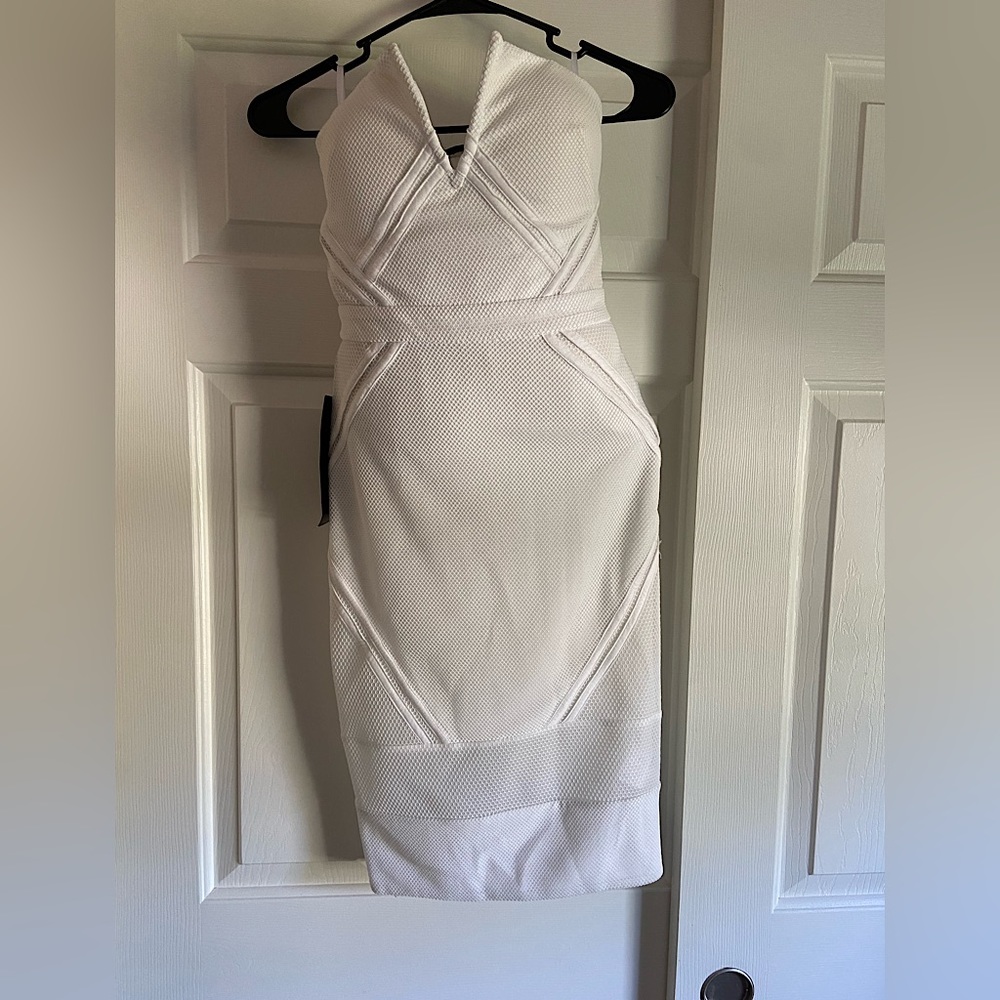 White Bebe Strapless Dress